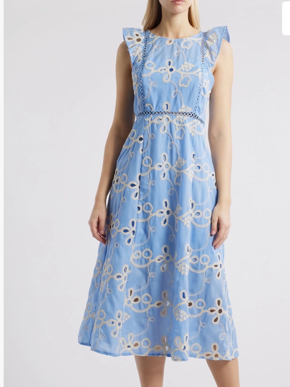 Sam Edelman Light Blue Rope Embroidery A-Line Dress